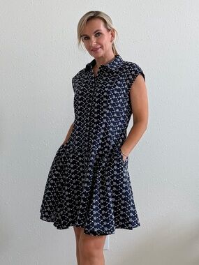 J.Crew Navy White Embroidered Eyelet Dress Size 12 NWT